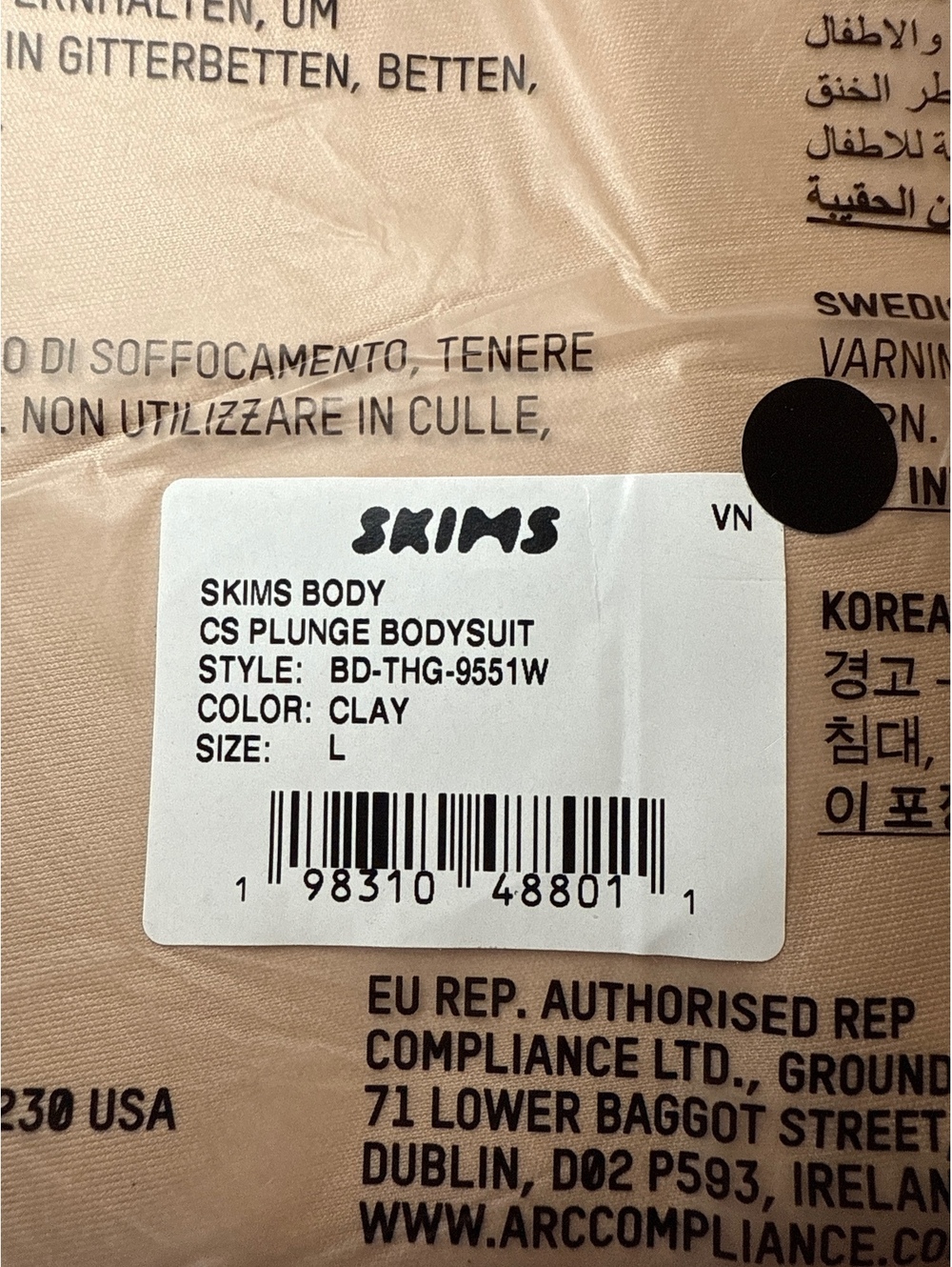 Skims Body Core Sculpt Plunge Thong Bodysuit Color Clay Size Large - Picture 5 of 5